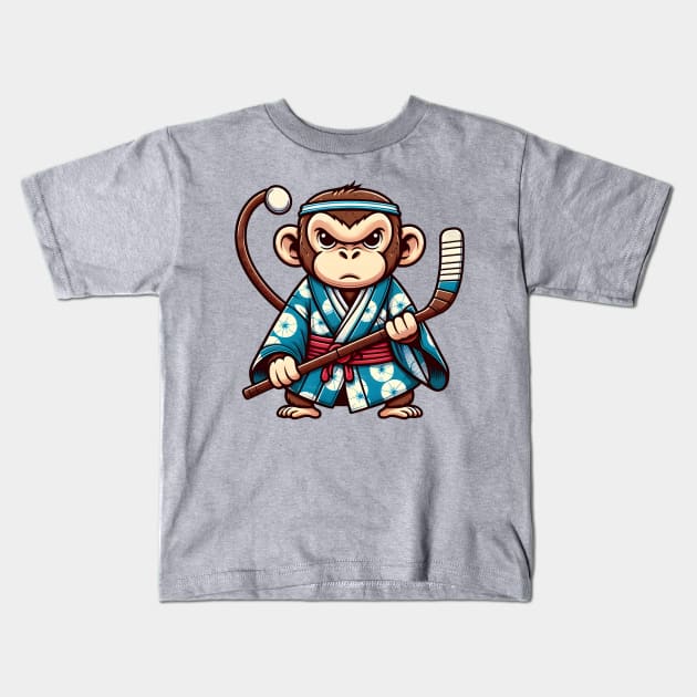 Ice hockey monkey Kids T-Shirt by Japanese Fever